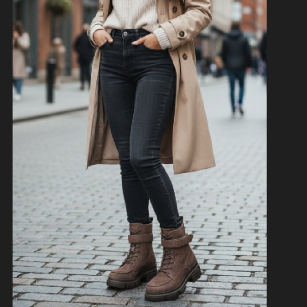 INNOVATION Leather Laced Up Booties. Taupe. Size 6